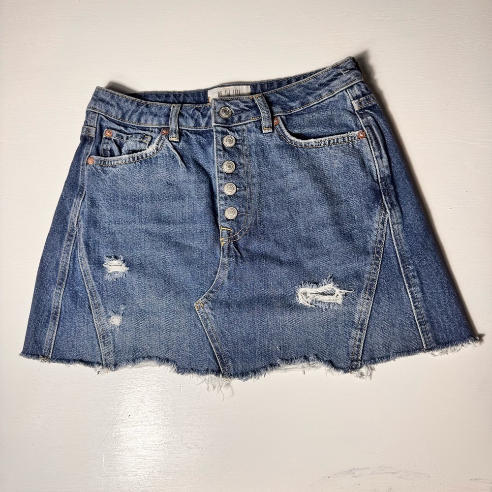 We the Free People Womens Mini Jean Skirt Size 28 Distressed Button Fly Cut-Off